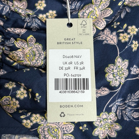 NWT Boden Cut Out Puff Short Sleeve Floral Mini Dress Size 2R - Picture 16 of 16